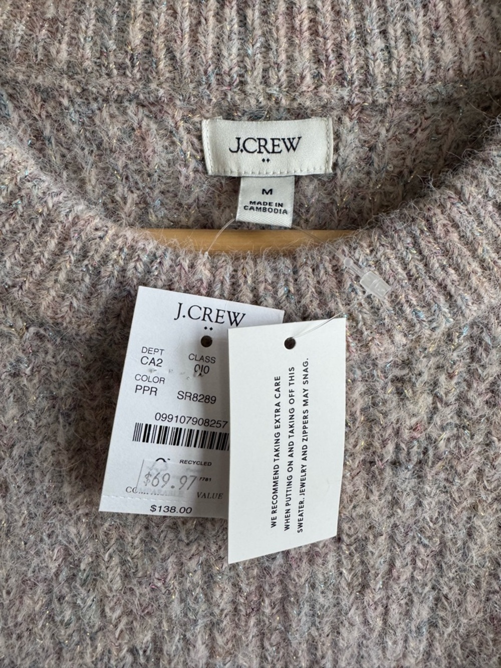 J.Crew Factory Metallic Sequin Crewneck Sweater - Pale Pink Rainbow Silve Medium - Picture 5 of 5
